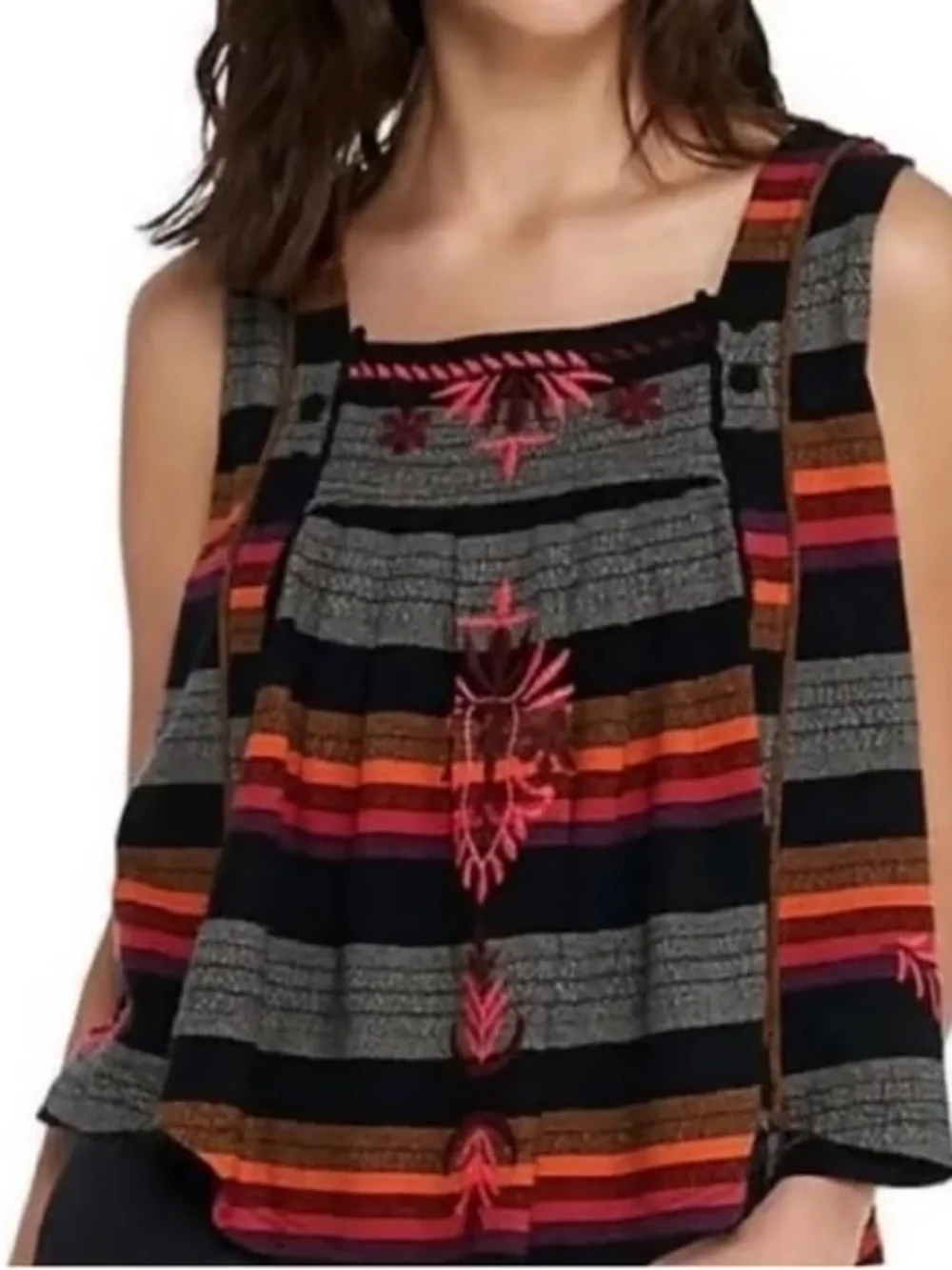 Free People Embroidered Colorful Top